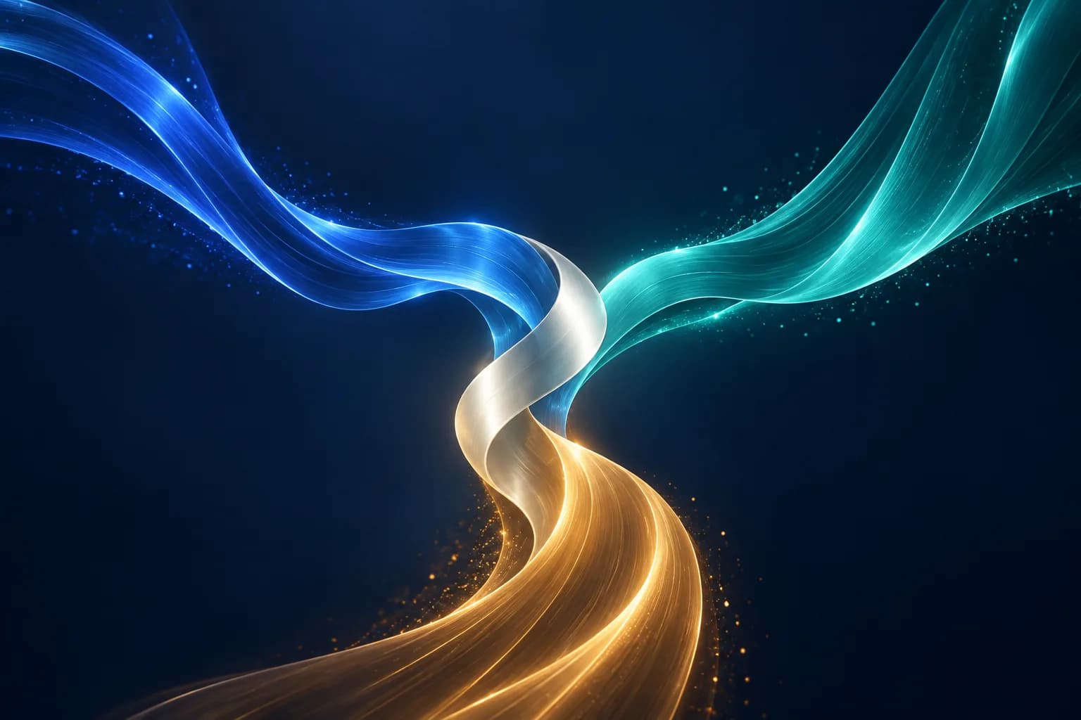 Three blue, teal and amber pathways converging in an abstract illustration of triple receptor research